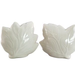 Vintage White Ceramic/ Pottery Maple Leaf Shaped Salt & Pepper Shakers